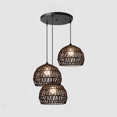 Beige/Coffee Dome Shade Ceiling Pendant Light Rustic Rope Single Hanging Lamp with 47