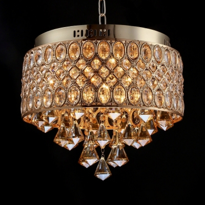 Bedroom Round Canopy Adjustable Chandelier Clear Gold/Silver Crystal Modern Light Fixture with 12