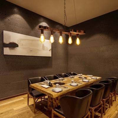 Bronze Linear Island Lamps 5 Lights Modern Metal Island Pendants for Dining Room