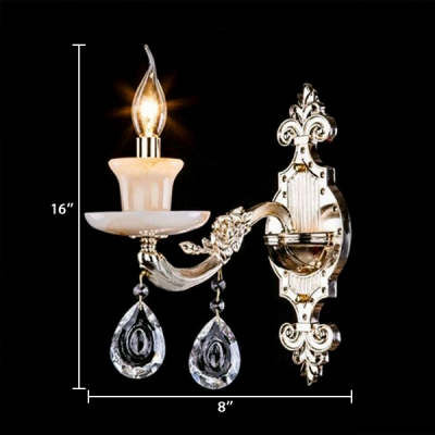 Classic Candle Wall Lamp Metal 1/2 Lights Gold Wall Sconce with Clear Crystal for Bedroom