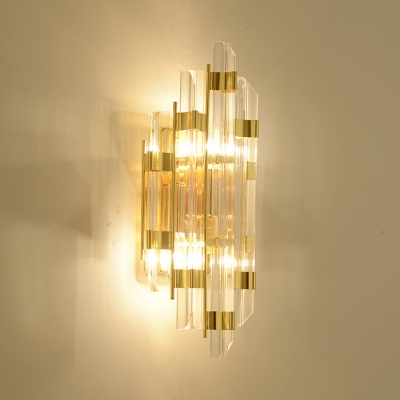 Clear Crystal Wall Light Fixture Foyer 2 Lights Contemporary Metal Wall Sconce in Gold