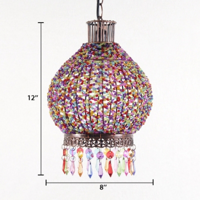 Colorful Lantern Pendant Lamp Single Light Vintage Crystal Pendant Lighting for Bedroom