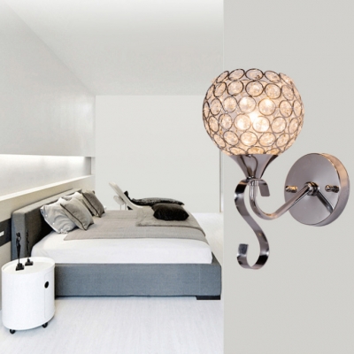 Contemporary Wall Mounted Lighting with Globe Shade Single Light Clear Crystal Sconce Light, H9