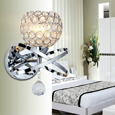 Globe Sconce Lighting One Light Vintage Style Clear Crystal Wall Light Fixture for Bathroom