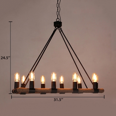Industrial Round Island Ceiling Light 10 Lights Rope Pendant Lights with 31.5