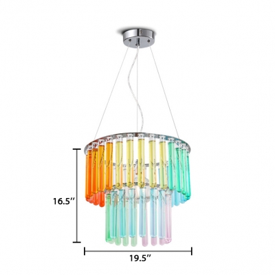 Kid Pendant Light with Drum Shade Colorful Crystal Single Light Drop Light with 71
