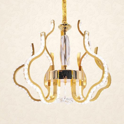 Living Room Chandelier Light Metal Contemporary Pendant Lighting Fixture with Clear Crystal in Gold