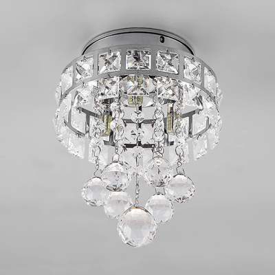 Living Room Flush Mount Clear Crystal 3 Lights Modern Chandelier in Chrome/Gold