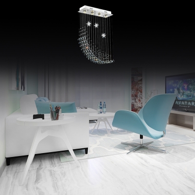 Rectangle Canopy Flush Mount Clear Crystal Modern Chrome Chandelier for Living Room