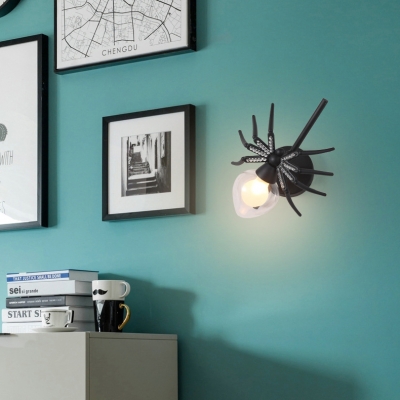 Metal Spider Shape Wall Light Kids Room Single Light Industrial Led Sconce Light in Black