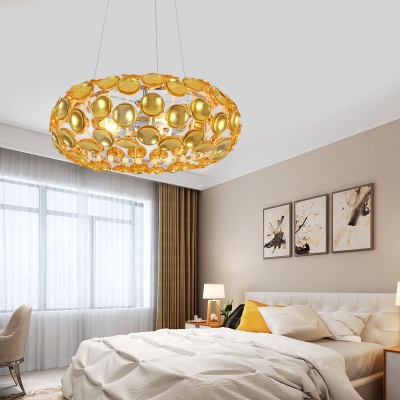 Modern Oval Pendant Lights with Adjustable Cord 3 Lights Clear Crystal Chandelier in Silver/Gold