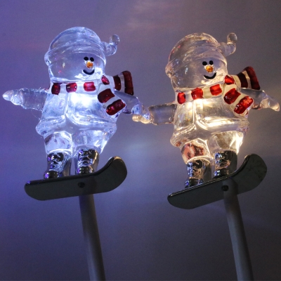 Plastic LED Landscape Lighting Pack of 1/4 Waterproof Snowman Shape Figurine Stake Light for Garden
