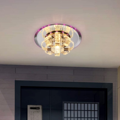 Round Canopy Kitchen Flush Ceiling Lighting Clear Crystal Contemporary Light Fixtures in Brass