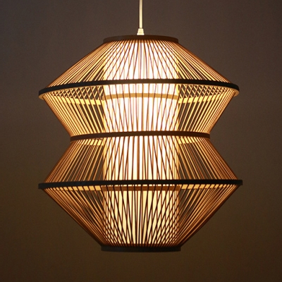 Woven Cylinder Hanging Light Rustic Single Pendant Lighting with Adjustable Hanging Cord, 16