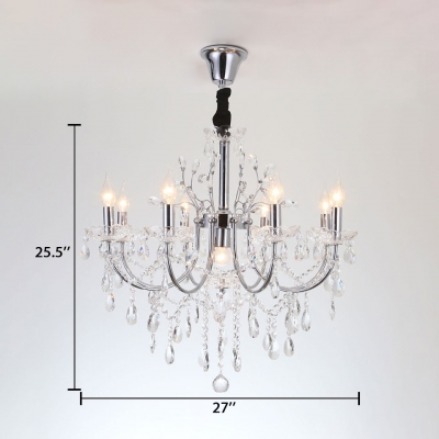 Adjustable Candle Chandelier Dining Room 9 Lights Antique Hanging Chandelier with Clear Crystal and 12