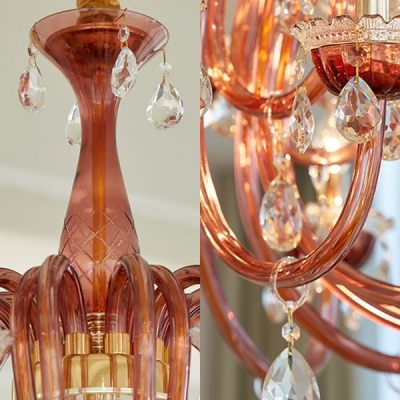 Vintage Amber Chandelier Light with Candle and 12