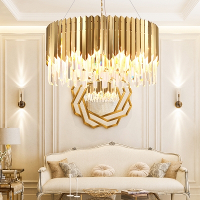 Contemporary Drum Chandelier Light 8/12 Lights Metal Chandelier with Clear Crystal in Brass