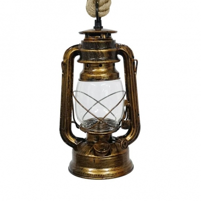 Kerosene Hanging Lamp Single Light Metal and Rope Pendant Lamp for Dining Room