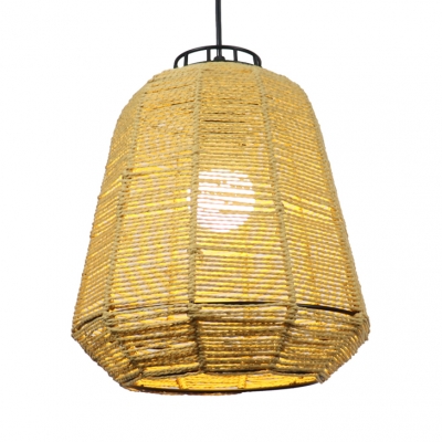 Rope Bucket Hanging Pendant Lamp in Simple Style Restaurant 1 Light Suspended Lamp in Beige