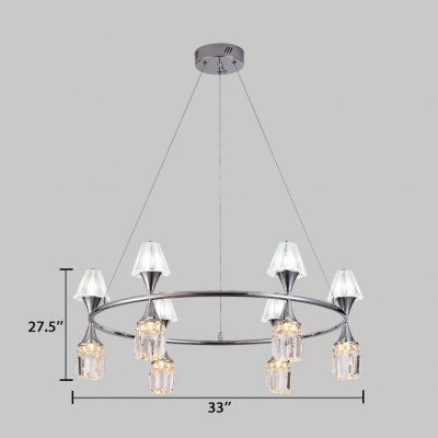 6/12 Lights Linear/Ring Chandelier Modern Metal Ceiling Pendant in Chrome for Living Room