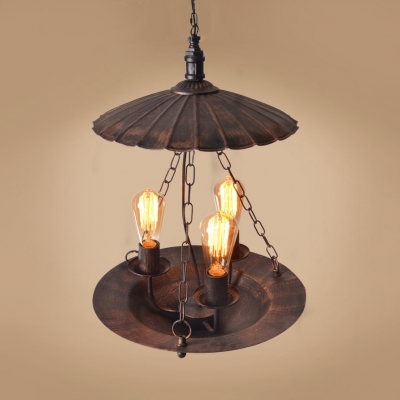 Antique Rust Chandelier with Scalloped Edge 3 Lights Metal Hanging Lamp with 19.5