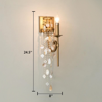 Bedroom Sconce Lighting Metal Vintage Style Wall Mounted Light Fixture with Clear Crystal and Shell