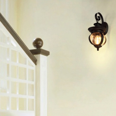 Black Lantern Sconce Light Single Light Antique Metal Wall Light Fixture for Living Room