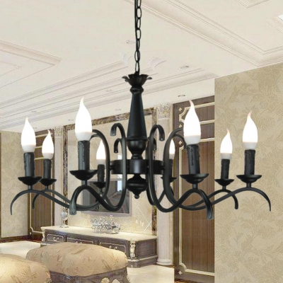 Candle Dining Room Chandelier Light Metal 3/5/6/8/12 Lights Vintage Pendant Lamp in Black