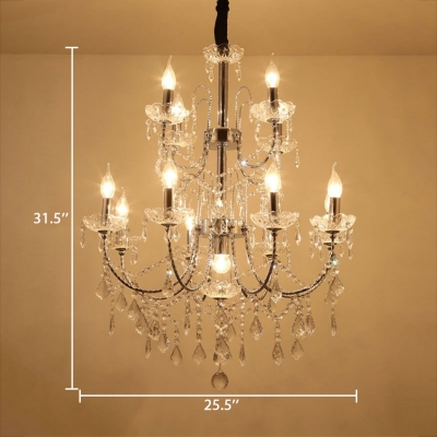 Candle Living Room Chandelier Clear Crystal 13 Lights Traditional Hanging Lights with 12