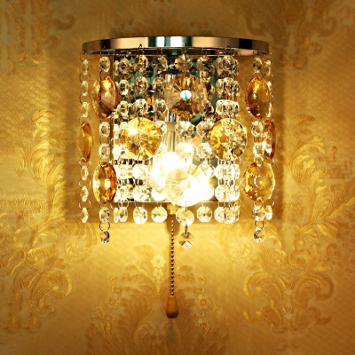 Clear/Amber Crystal Sconce Lighting Single Light Antique Style Wall Lamp, L:7in W:5in H:8in
