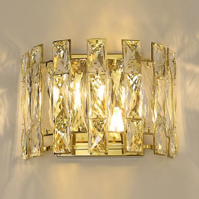 Clear Crystal Wall Sconce 2 Lights Contemporary Metal Wall Light in Gold for Hallway