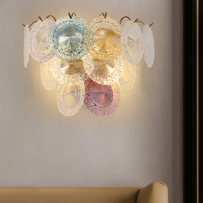 Colorful Sconce 4 Lights Traditional Clear Round Crystal Wall Light for Living Room