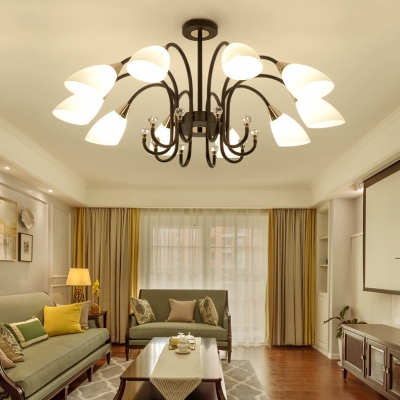 Curved Arm Chandelier Light Living Room Contemporary Ceiling Pendant with Frosted Glass Shade