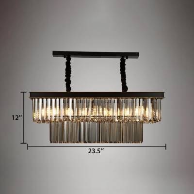 Grey/Amber Crystal Hanging Lights with Rectangle Shape 6/8 Lights Vintage Chandelier for Dining Table