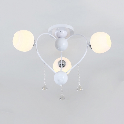 Heart Shape Semi-Flush Light Bedroom 3/6/10 Lights Modern Ceiling Fixture with Clear Crystal in Black/White