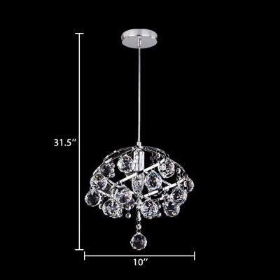 Kitchen Pendant Lights Contemporary with Hanging Cord, Adjustable Chrome Clear Crystal Pendant Lighting with Dome Shade