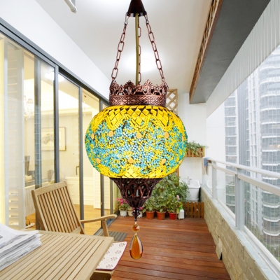 Mosaic Globe Light Fixture Single Light Moroccan Hanging Lamp in Yellow/Red/Green for Foyer