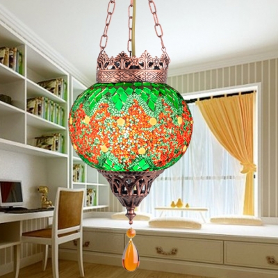 Mosaic Globe Light Fixture Single Light Moroccan Hanging Lamp in Yellow/Red/Green for Foyer
