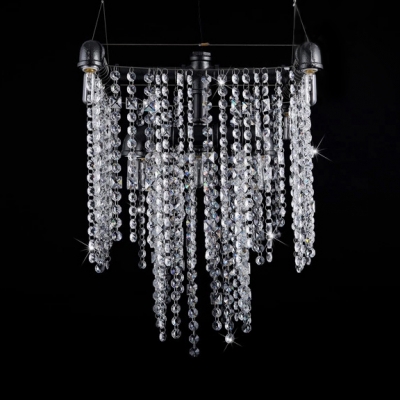 Open Bulb Ceiling Pendant Light with Clear Crystal Strands 9 Lights Modernism Suspended Light in Black