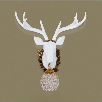 Rustic Elk Designed Wall Lamp 1 Light Clear Crystal Wall Light in White/Gold for Foyer