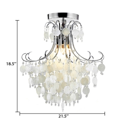 Shell Bedroom Flush Mount Contemporary Ceiling Light in Chrome with Clear Crystal Beads