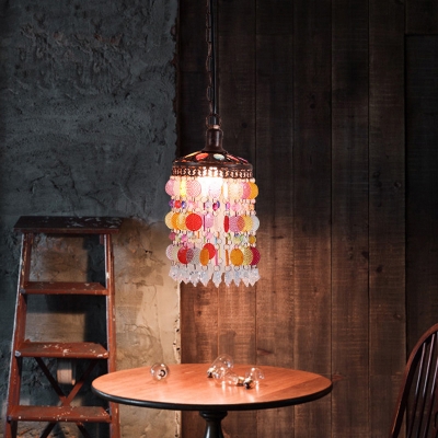 Single Light Ceiling Pendant Light with Colorful Crystal Slice Vintage Suspended Light in Copper