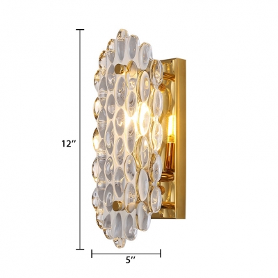 Single Light Square Wall Lamp with Clear Crystal Modern Metal Sconce Light in Gold for Kitchen