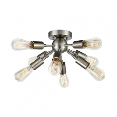 Sputnik Semi Flush Mount Light with Open Bulb 8 Lights Mid Century Modern Gold/Nickel Ceiling Light