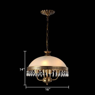 Vintage Brass Hanging Pendant with Domed Shape 4 Lights Glass Hanging Lights for Living Room