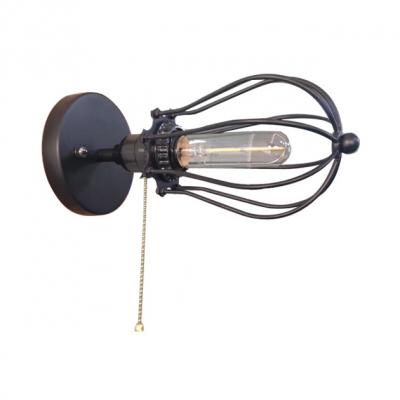 Vintage Bulb Shape Sconce Light Metal Single Light Black/Rust Wall Lamp for Dining Room