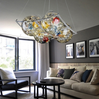 Vintage Globe Hanging Pendant Multi Color Crystal 1/2/4 Lights Chandelier Light for Living Room