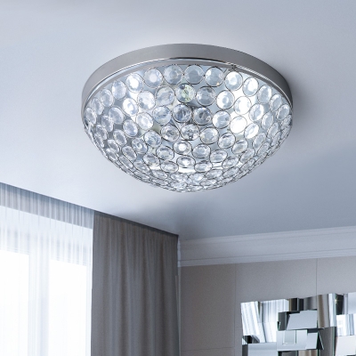3-Light Dome Ceiling Lighting Modern Style Clear Crystal Flush Mount Light Fixture in Chrome, H6