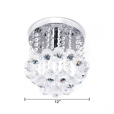 Contemporary Nickel Flush Mount Light Fixtures with Round Canopy 1 Light Clear Crystal Chandelier