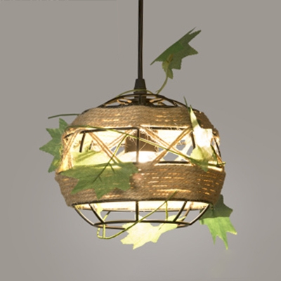 Beige Globe Pendant Light Single Light Vintage Rope Pendant Lamp for Living Room